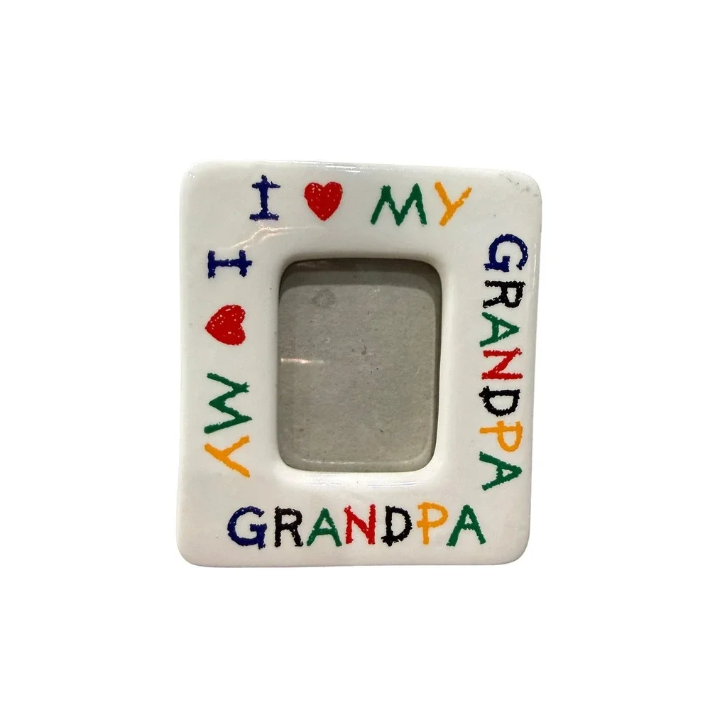 Vintage I Love My Grandma Grandpa Ceramic Magnet Picture Frames Set Pair Taiwan